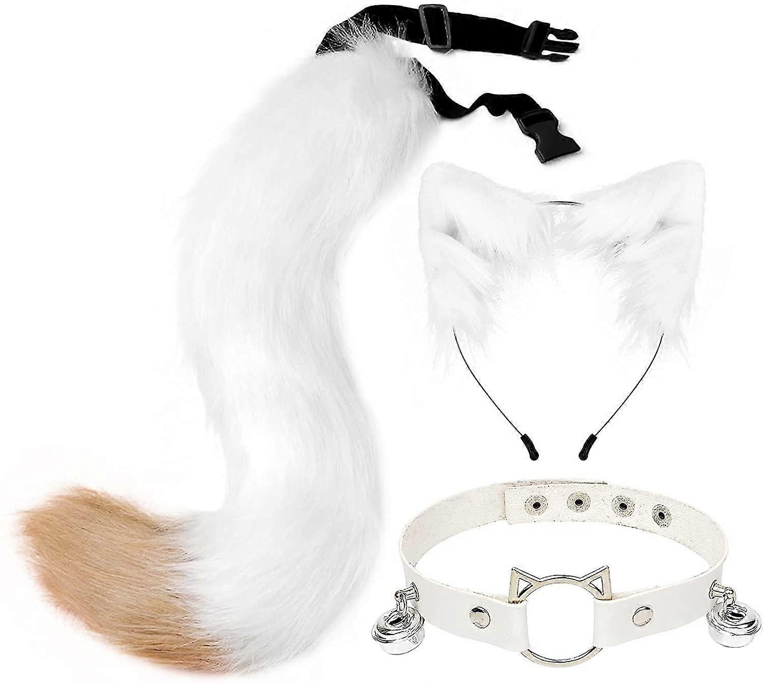 Wolf Fox Tail Clip Ears & Gloves Set, Party Costume Toys With Plush Ears & Jingle Collar