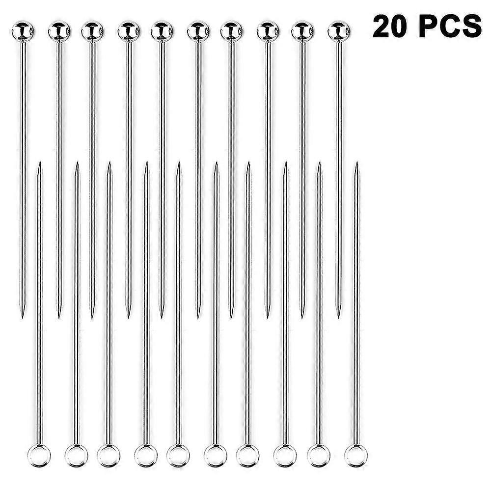 Reusable Metal Cocktail Sticks  Fruit Toothpicks (silver, 20)