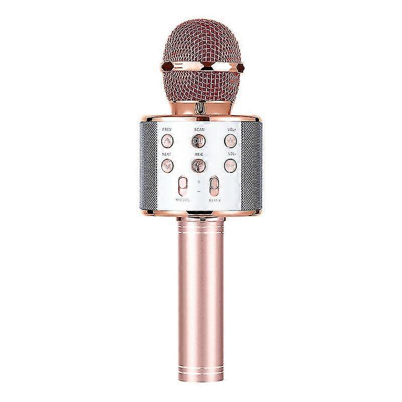 WS858 Portable Bluetooth Karaoke Microphone Wireless Professional Speaker Home KTV Handheld Microphone (Rose Gold)