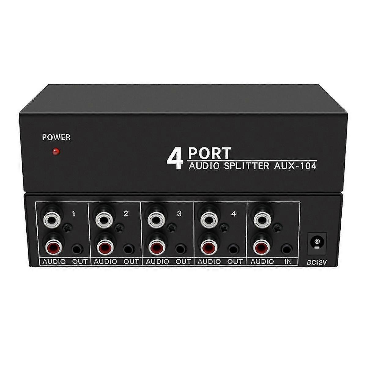 موزع صوت 1 في 4 مخرج RCA L/R Aux ستيريو موزع صوت 1 × 4 لمكبر صوت الكمبيوتر الشخصي ومشغل أقراص DVD
