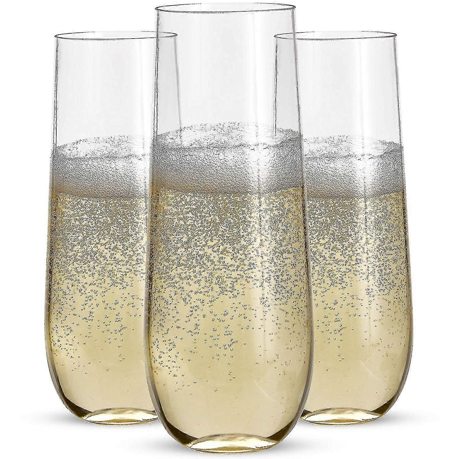 24 Stemless Plastic Champagne - 9 Plastic Champagne Glasses Clear Unbreakable Toasting Glasses Disp
