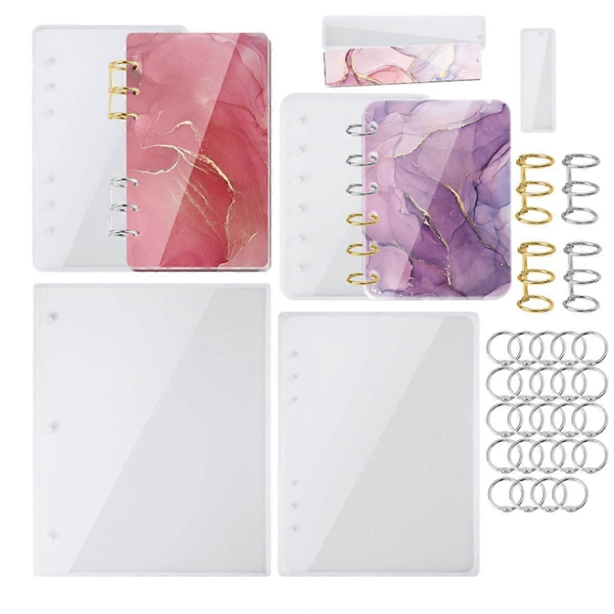 Large Notebook Cover Epoxy Resin Silicone Molds A4,A5,A6,A7 Bookmark Loose Leaf Binder Rings Kit DI