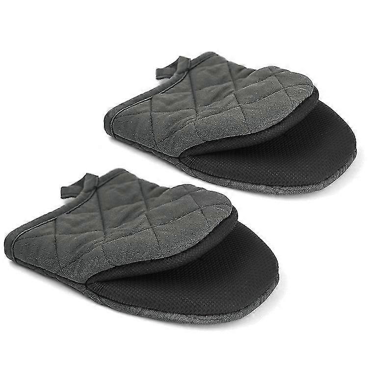 Mini Oven Mitts Heat Resistant Non-slip Neoprene Cotton Gloves With Hanging Loop For Microwave And Oven (1setgrey)