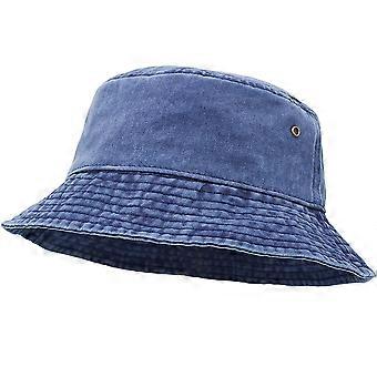 Bucket Hat, Wide Brim Washed Denim Cotton Outdoor Sun Hat Flat Top Cap para Pesca Senderismo Deportes de Playa