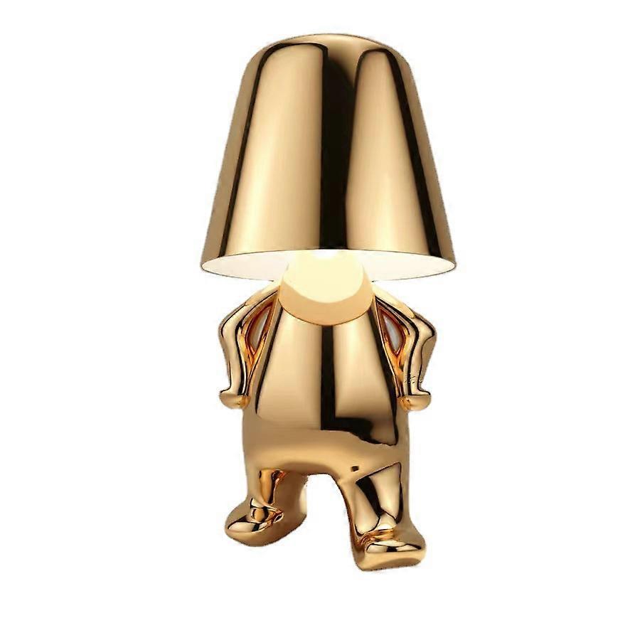 Bedside Touch Table Lamp, Gold Thinker Lamp Desk Light Cordless Rechargeable Portable Decorative Nightstand Lamp With Usb Charging Fg