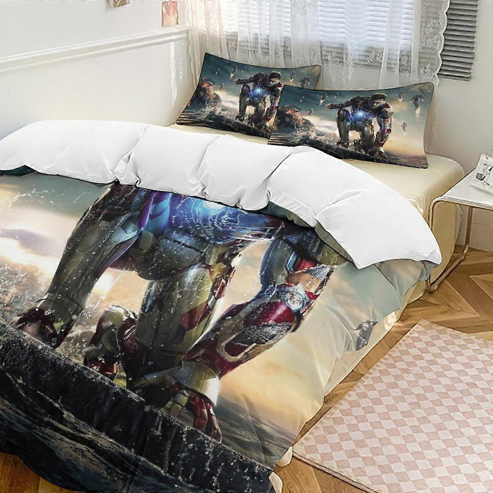 Bedding set HF163 Iron Man Bedding Comforter Sets, 3-Piece Bedding Set Soft Warm Bed Set with 1 Duvet Cover And 2 Pillowcases for Bedroom All Season L