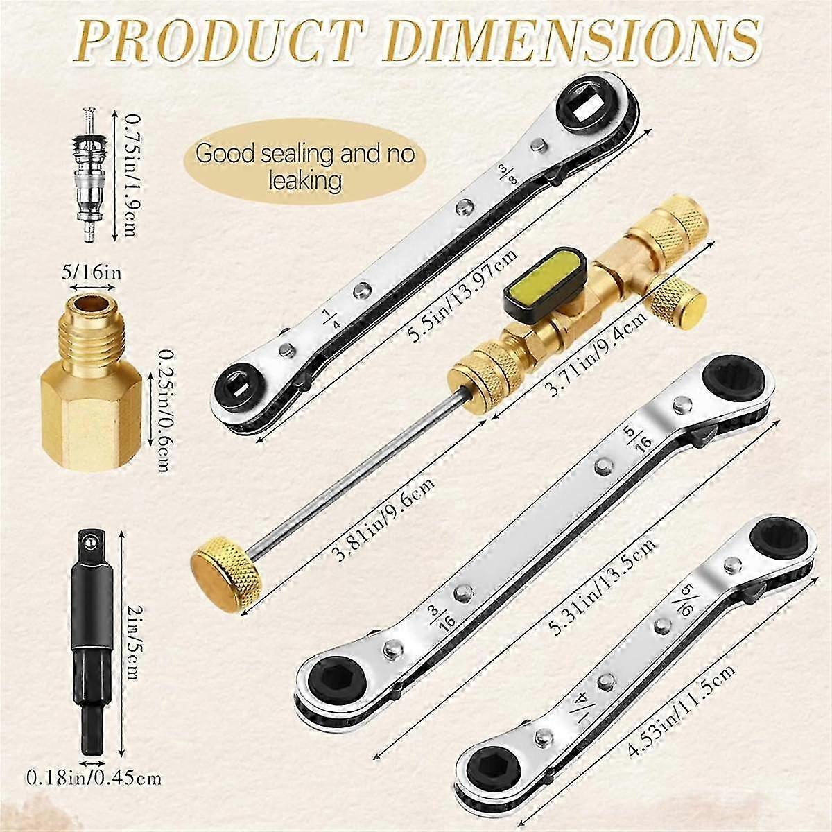 Valve Puller Installation Tool with Refrigeration Service Wrench Set 1/4 and 5/16 Port Service Wrench3/8 1/4 5/16 3/16In