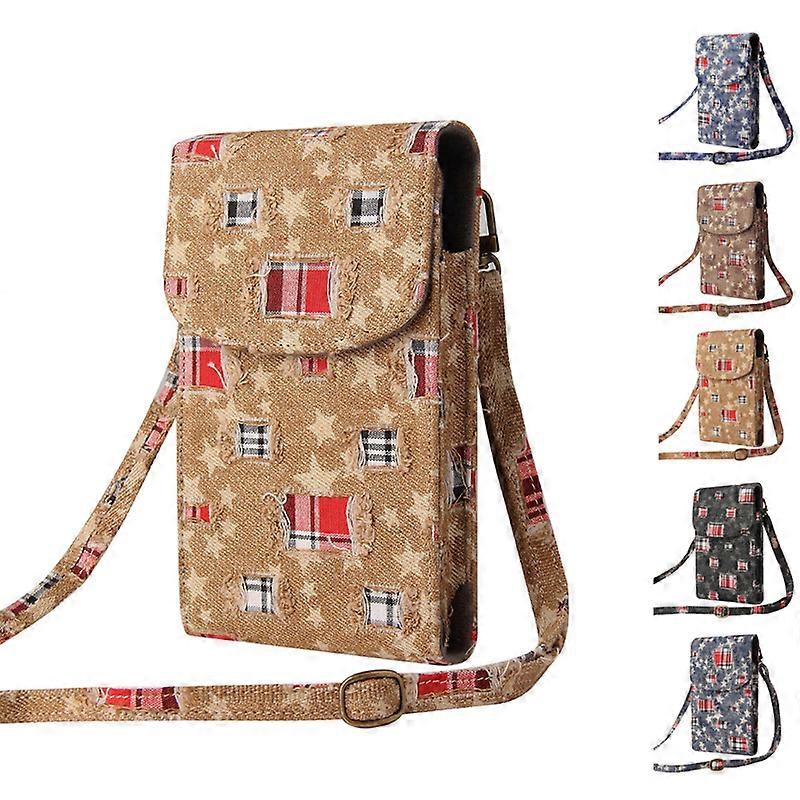 Multifunctional lady messenger phone bag, retro crocodile pattern coin purseLight brown