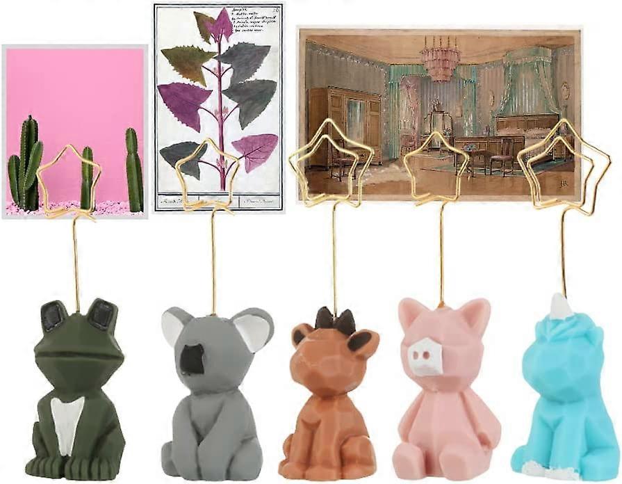 Beyonday 5pcs Animal Style Table Number Stands, Resin Place Card Stands Wire Clips Desk Name Card Pictures Notes Memo Clip Holder Stand for Home Offic