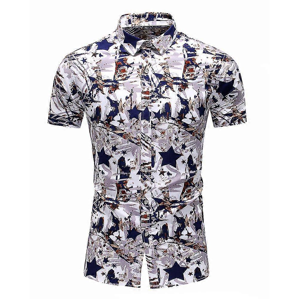 Men'S Star Pattern Printed Pointed Collar Short-Sleeved Beach Shirt