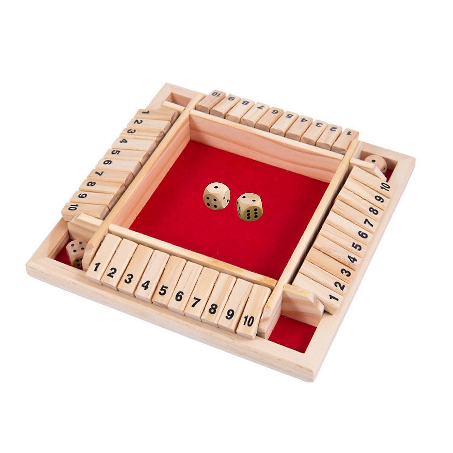 Shut The Box Board Game with Dice 4-Way Educational Math Number Strategy Game 4 Players Kids Adults