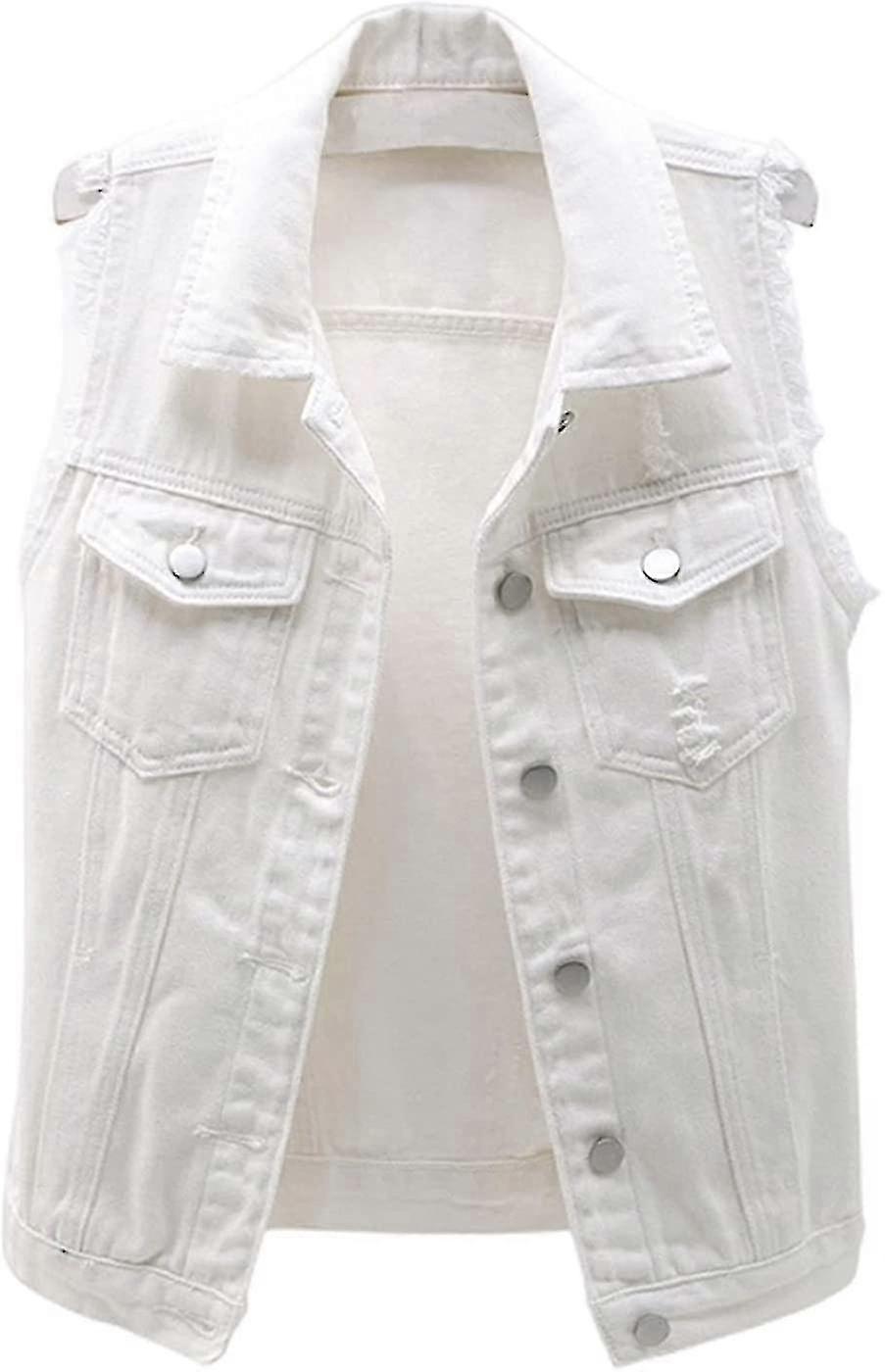 Damen Crop Denim Weste Jacke Ärmellose Button-Down Ripped Casual Weste