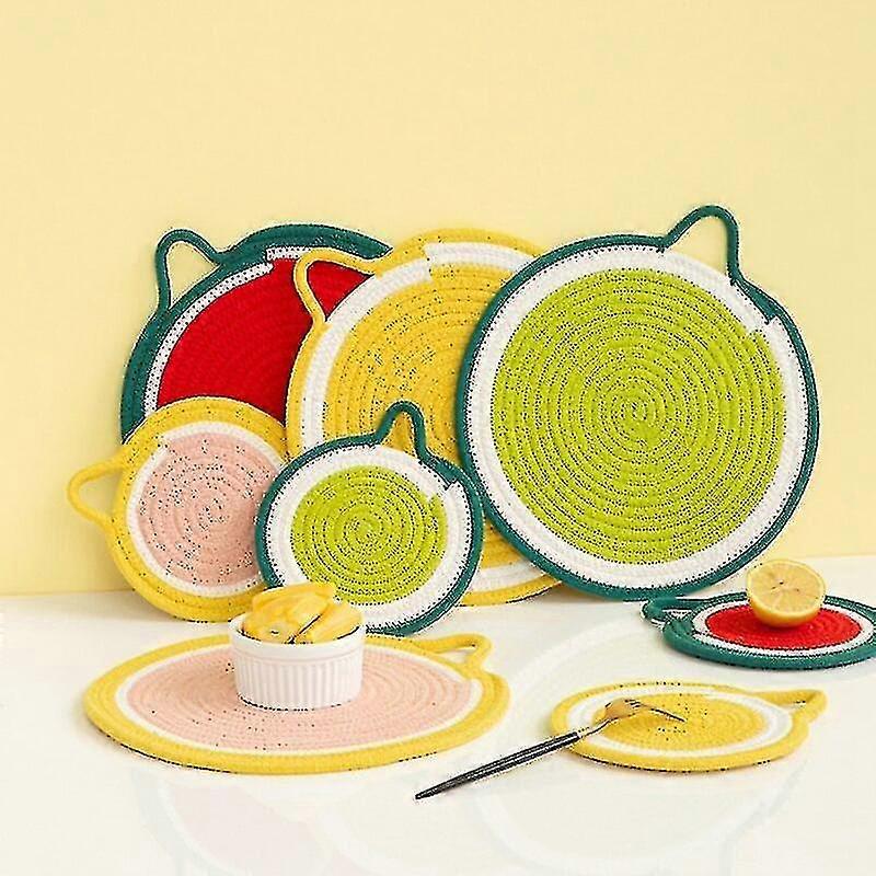 Nordic Cotton Thread Insulation Pad Desktop Anti-scalding High Temperature Resistant Pot Mat Bowl Placemat   Mat,18cm,Grapefruit