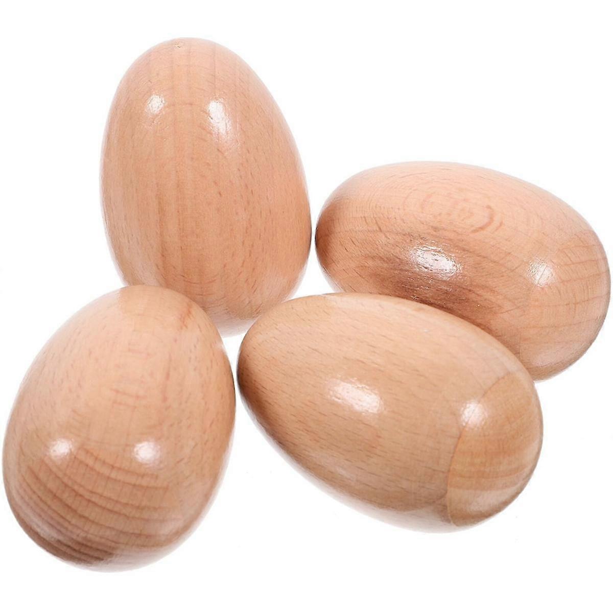 Wood Egg Shakers Set, 4Pcs Egg Hand Percussion Shakers Unfinished Easter Eggs Musical Instruments Wooden Easter Egg Toy