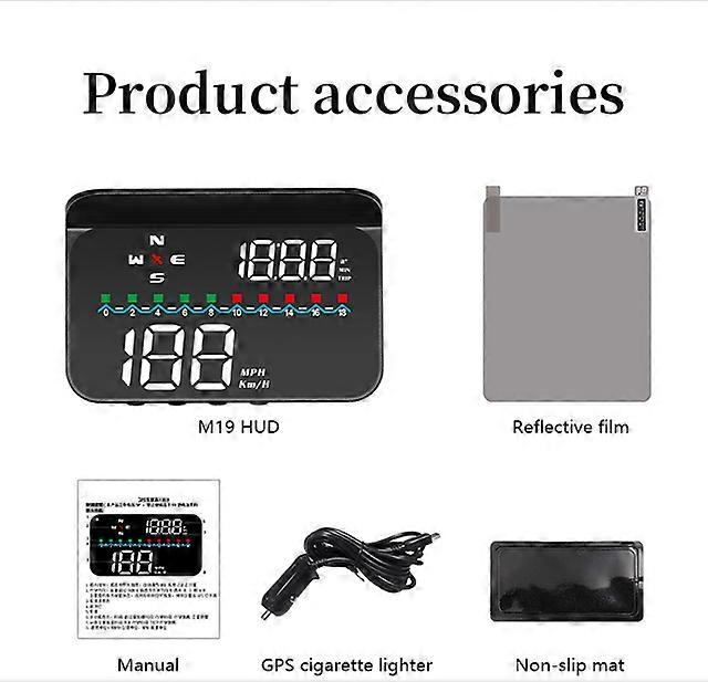 M19 GPS HUD2 Speedometer Car HUD Altitude Time Head Up Display Mileage Fatigue Driving Alert Digital MPH