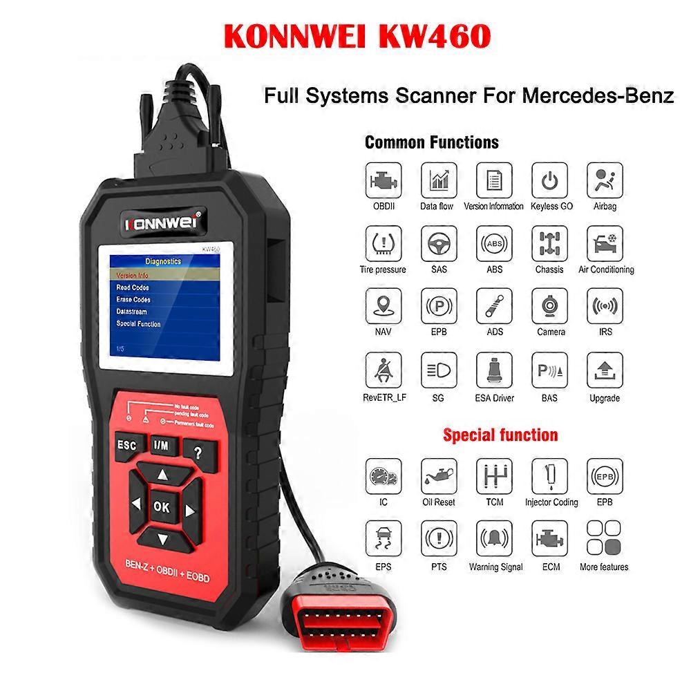 KONNWEI KW460 Auto Auto Diagnostický Nástroj OBD2 Skener Kompletní systém pro Mercedes Benz Kód ABS Airbagový olej ABS EPB DPF SRS TPMS Reset