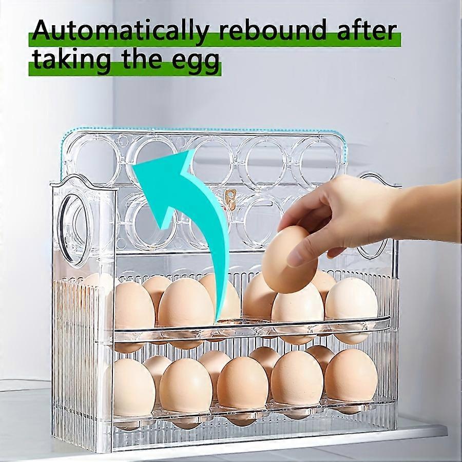 1pc Storage Rack, Automatic Flip Egg Storage Box, 3-layer Large Egg Holder, Fresh-Keeping Egg Organizer, 10 Eggs For Each Layer, For Refrigerator, Cab