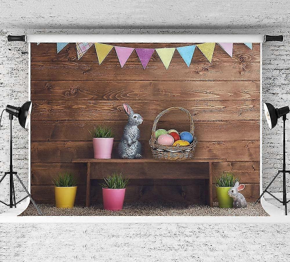 Spring Easter Backdrops For Photography Rabbit Colorful Eggs Green Grass Brown Wooden Wall Backdrop Baby Shower Kids Girls Newborn Party Photo Backgro