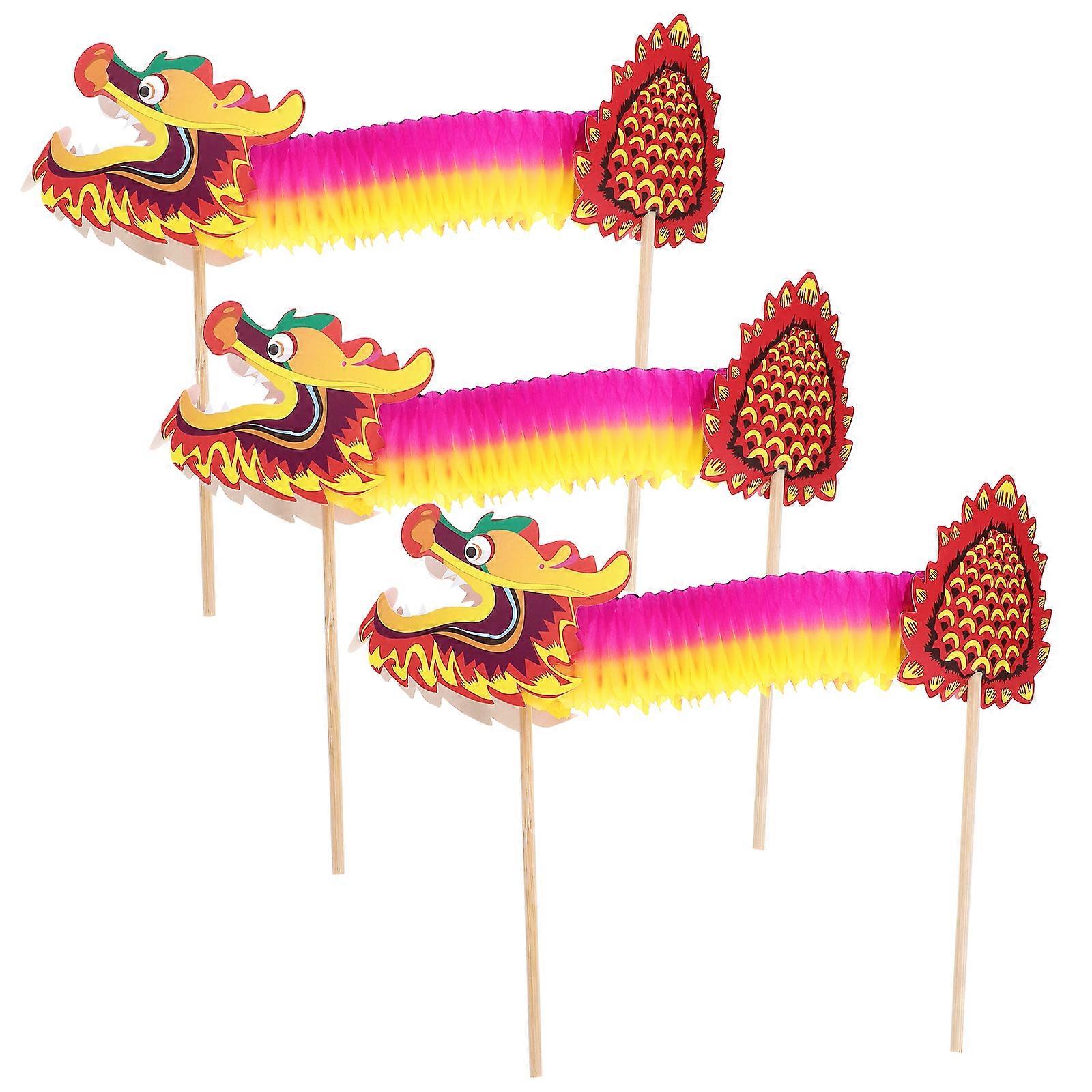 3pcs Chinese New Year Paper Dragon Honeycombs Material Children DIY Craft Accessory (Random Style)