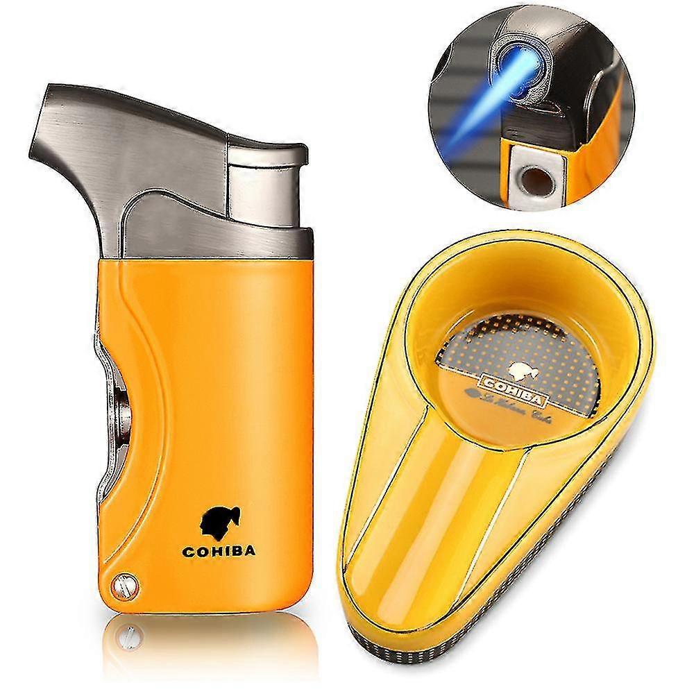 Ceramic Ashtray Cigar Lighter Accessories Set With Drill Hole Punch Cigar Tool 1 Slot Ash Tray Smoking Torch Lighters