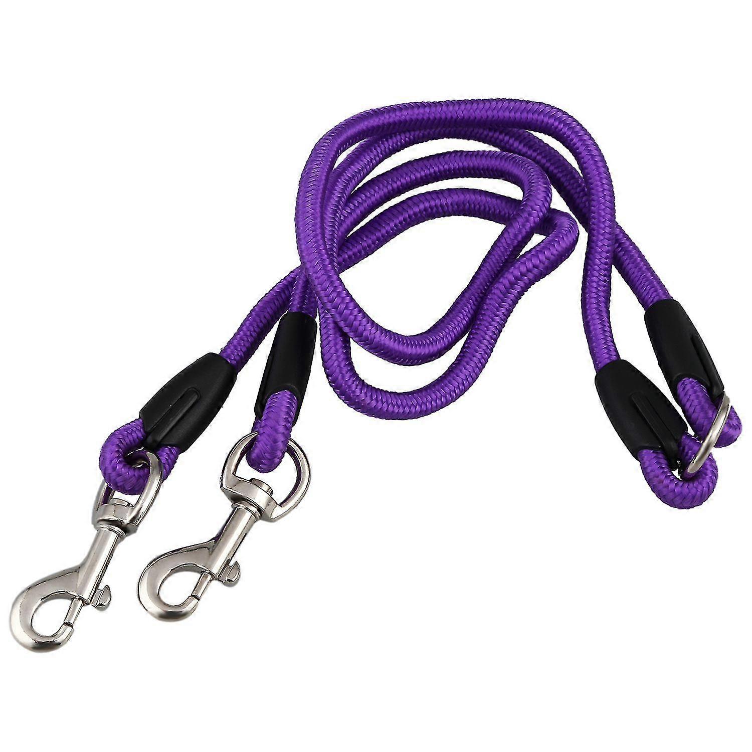 Nylon Duplex Double Coupler Twin Lead Two Way Two Pet Walking Leash Safety, Purple