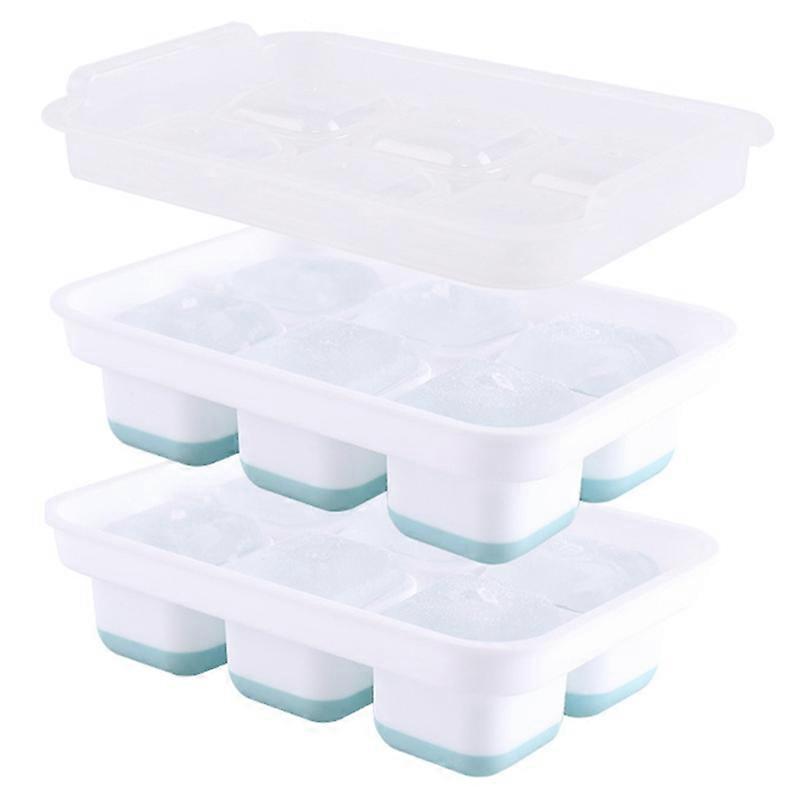 Silicone Ice Cube Trays Set of 2 with Cover, Food Grade Whiskey Ice Ball Mould, 6-Grid Square Ice L