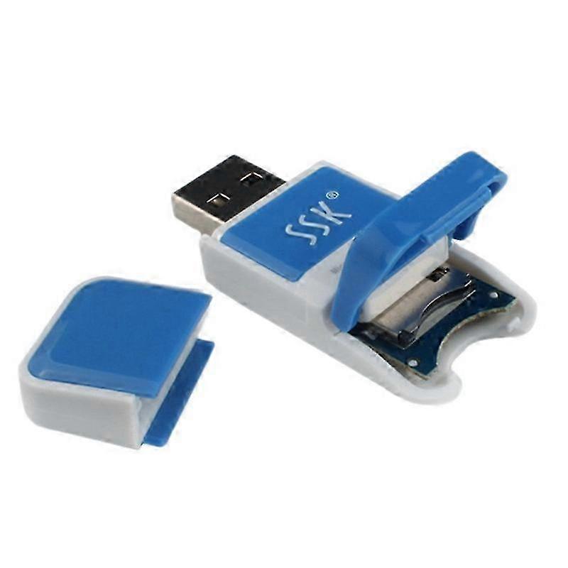SCRS022 Card Reader 480Mbps Plug and Play USB 2.0 USB Flash Mini SD Card Reader for PC Laptop White+Blue