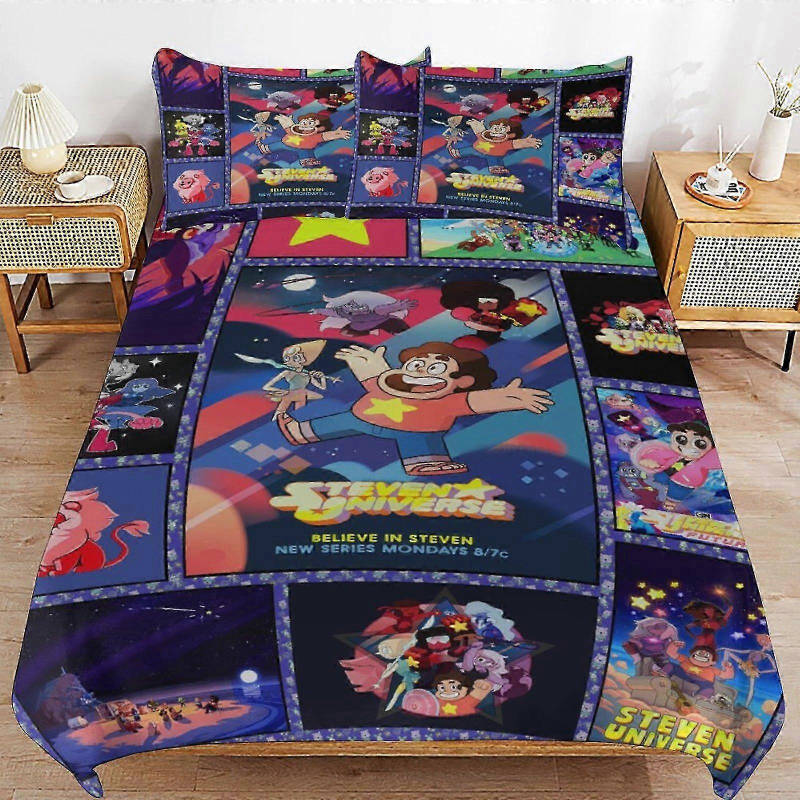 n1534 Lençóis Steven Universe Capa de Edredom de Cama Microfibra Roupa de Cama Se3D Impresso Leve3 Peças Edredom Se, (1 Capa de Edredom e 2 Fronhas) Be