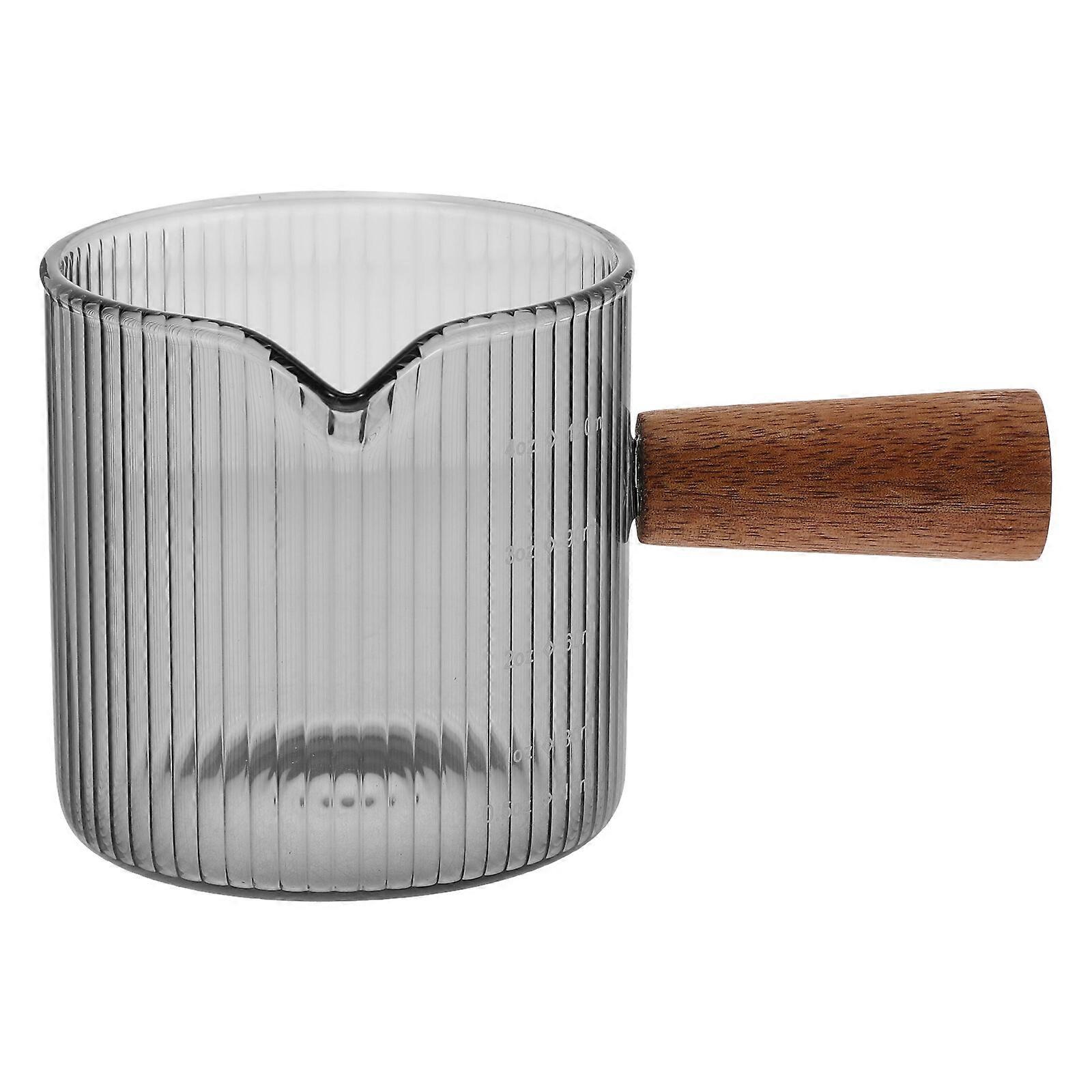 Milk Creamer Pitcher Espresso Pitcher Coffee Milk Cup with Wood Handle Glass Pitcher(120ml)