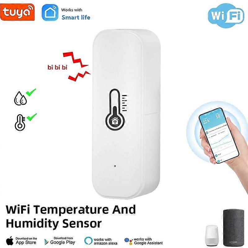 Tuya WiFi Temperature and Humidity Sensor Indoor Humidity Sensor Battery Powered APP Monitoring For Alexa Google Home Voice