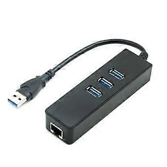 USB 3.0 hub 3 port adapter with LAN / RJ45 Gigabit Ethernet black