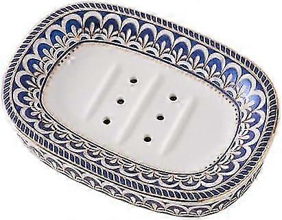 Self Draining Soap Dish, Double-layer Bar Soap Tray, White Ceramic Soap Dish With Elegant Patterns