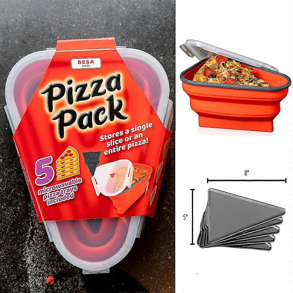 Contenitore di stoccaggio per pizza riutilizzabile con 5 vassoi da portata a microonde - Contenitore per fette di pizza regolabile