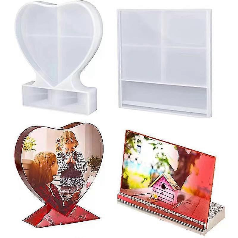 2x Epoxy Resin Photo Frame Molds, Rectangle & Heart Shape Silicone Mold Personalized Photo Frame Mold