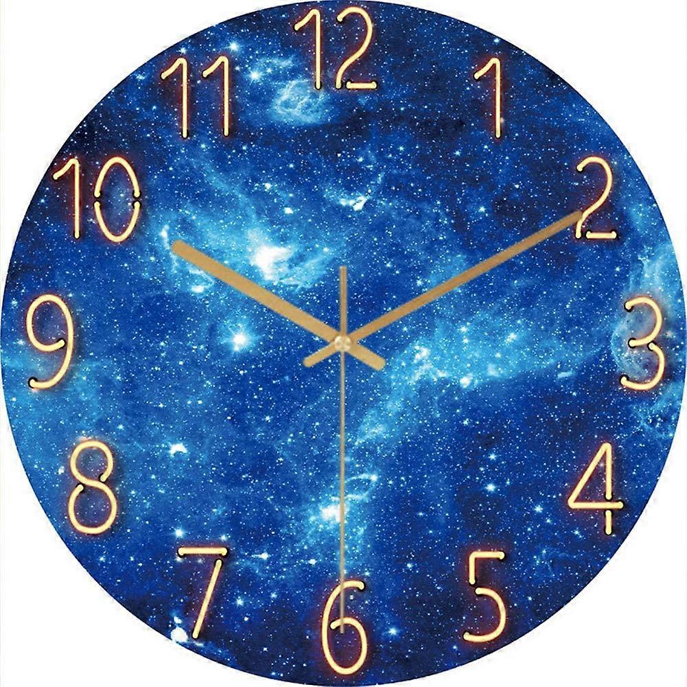 Wall Clock Silent, 12-inch Wall Clock without Ticking Noise, Galaxy Stars Outer Space Starry Sky