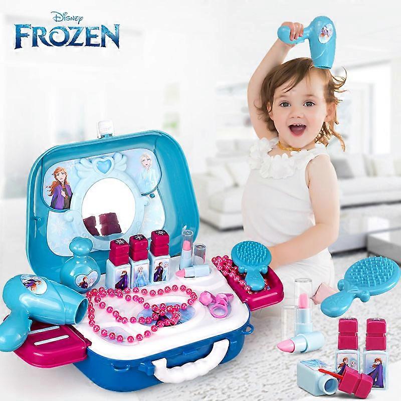 Disney Makeup Toy Frozen Makeup Backpack Dressing Table Elsa  Cosmetic Case Girl play house Makeup Toy Christmas present