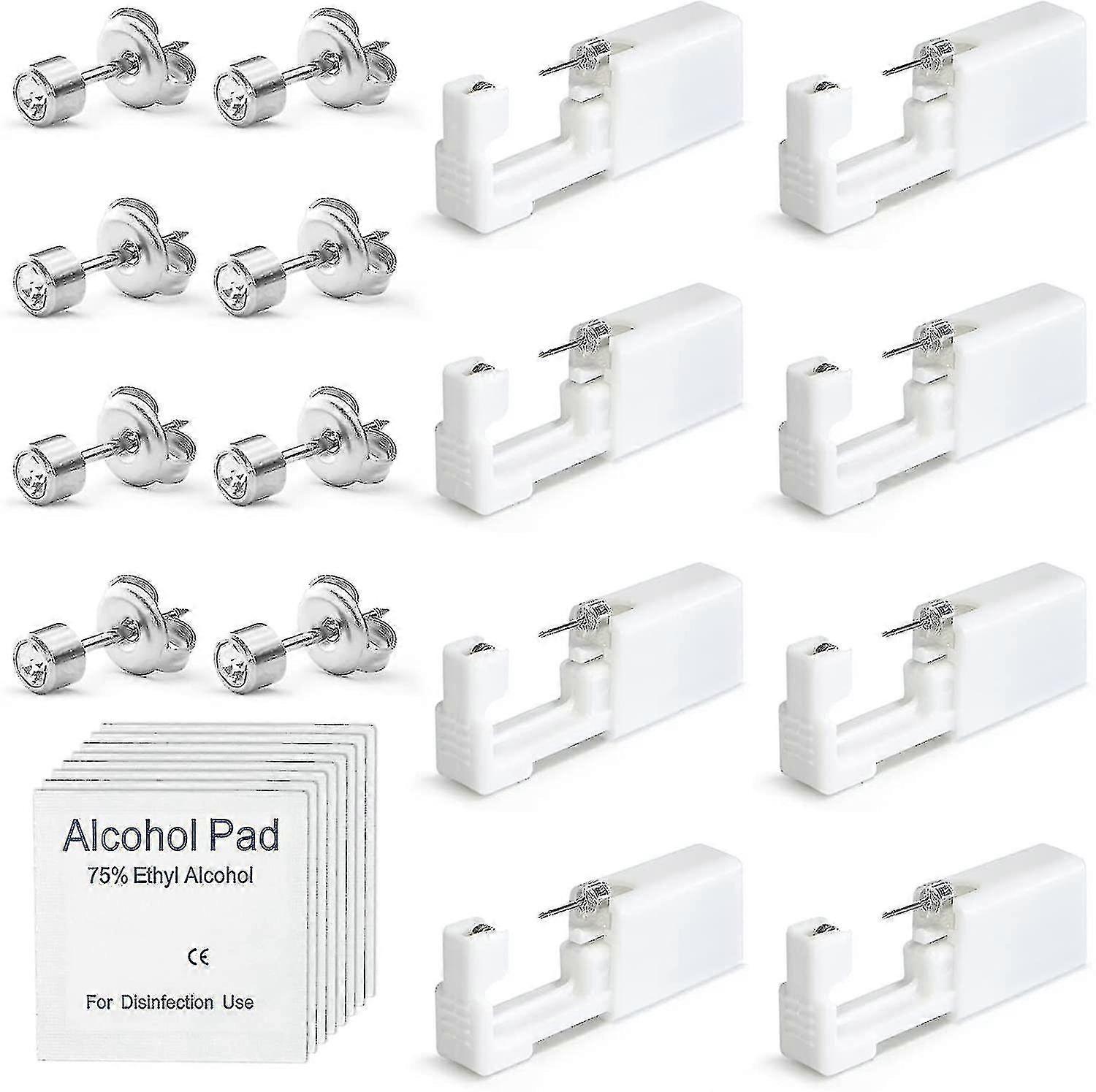 مجموعة من 8 مسدسات ثقب الأذن للاستخدام مرة واحدة مع دبابيس للأذن، طقم ثقب الأذن غير مؤلم وآمن للفتيات والأولاد والنساء والرجال