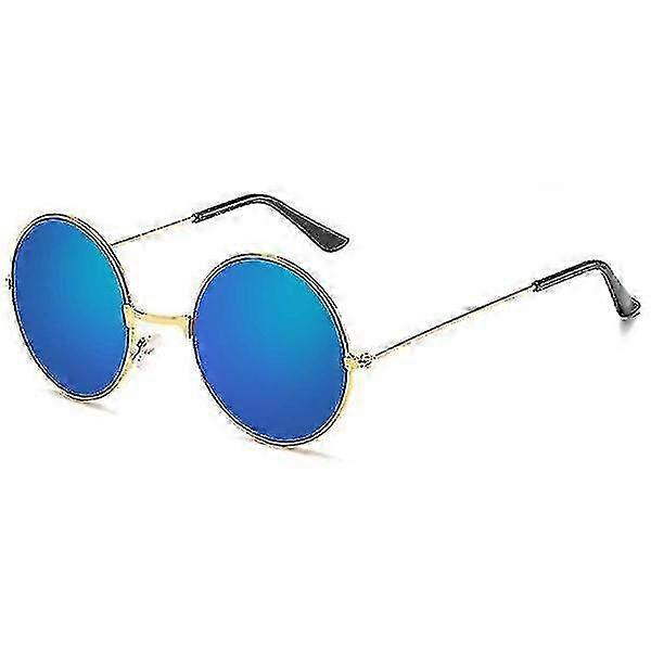 Round Sunglasses Gold Light Blue Mirror Lens Blue