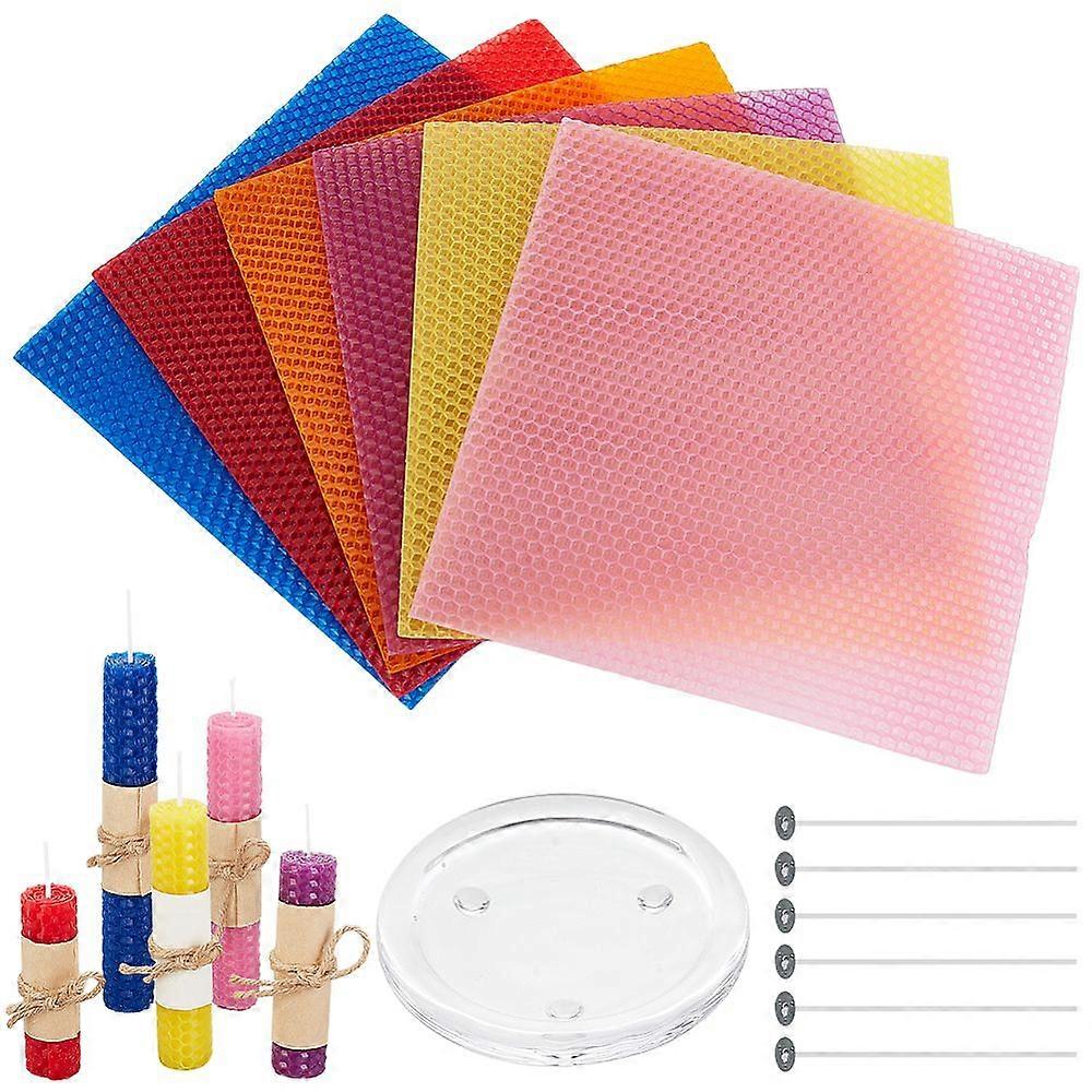DIY Candle Making Kits Including Beeswax Honeycomb Sheets with Transparent Glass Pillar Candle Holder Plates Cotton Replacement Wax Torch Wicks Mixed