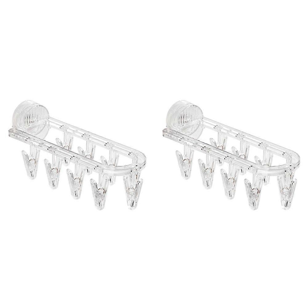 2PC Bathroom Suction Cup Drying Rack Folding Socks Drying Rack Household Clothes Rack Multi Clip Dr