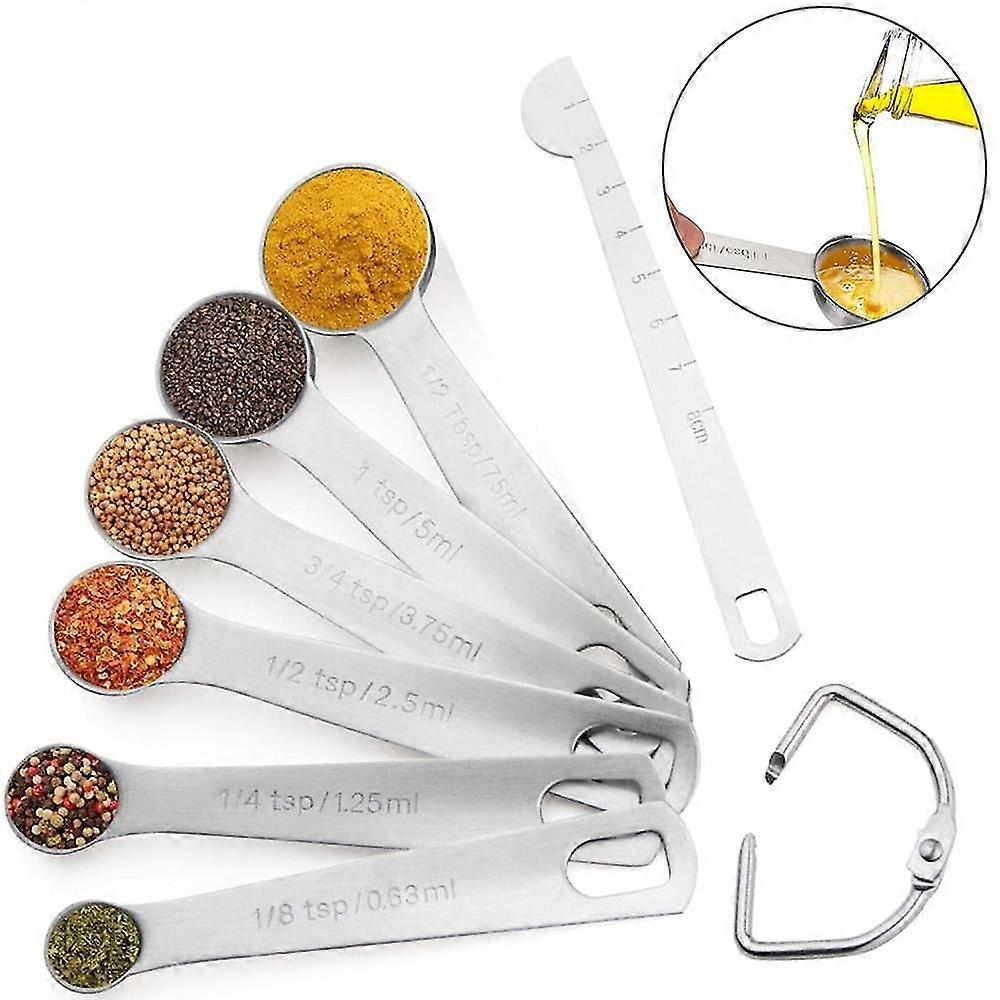 Measuring Spoons Set Of 7 With Engraved Marking Ruler For Measuring Dry And Liquid Ingredients Baking Cooking Stainless Steel Tablespoon Tools,2796