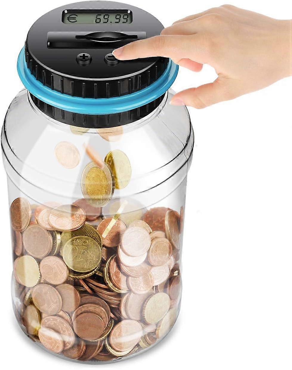 Money box counter piggy bank with LCD display, automatic coin counting glass money box large capacity, digital piggy bank children friends