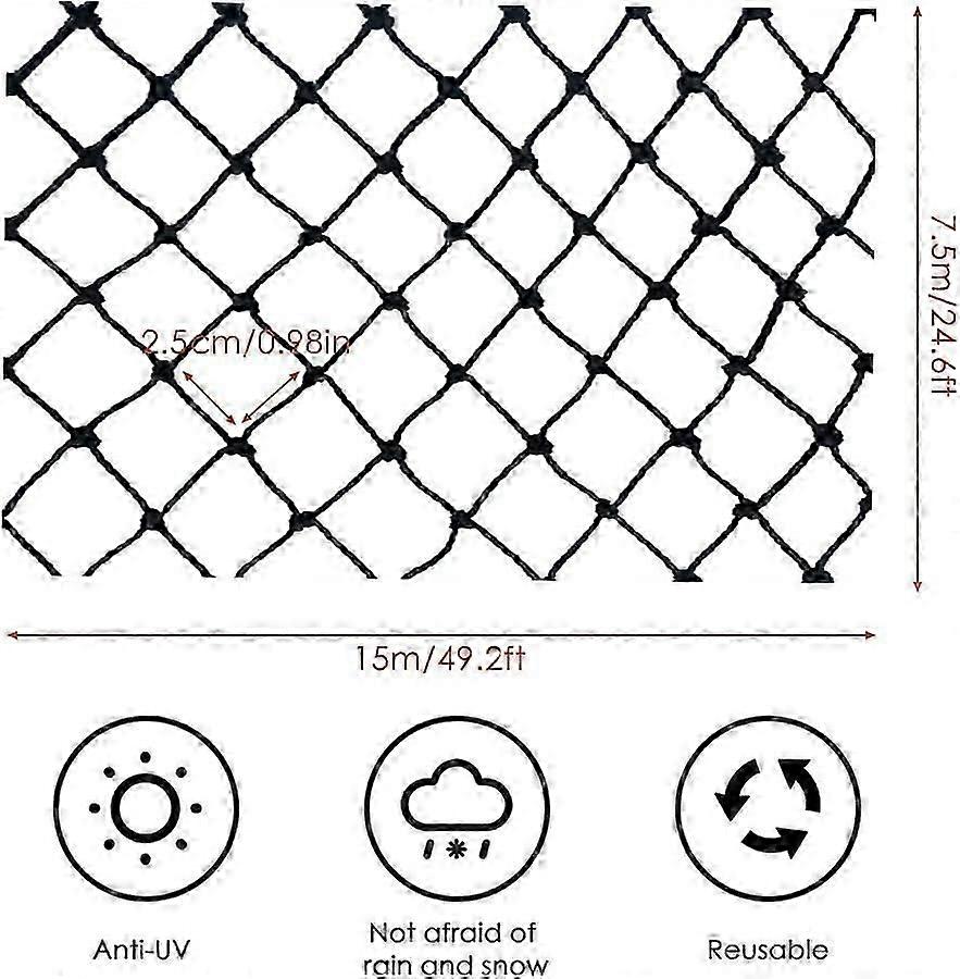 Anti Bird Netting 7.5 x 15 m, Protection Netting for Birds, Tree, Fruit, Vegetable, Pond - Black