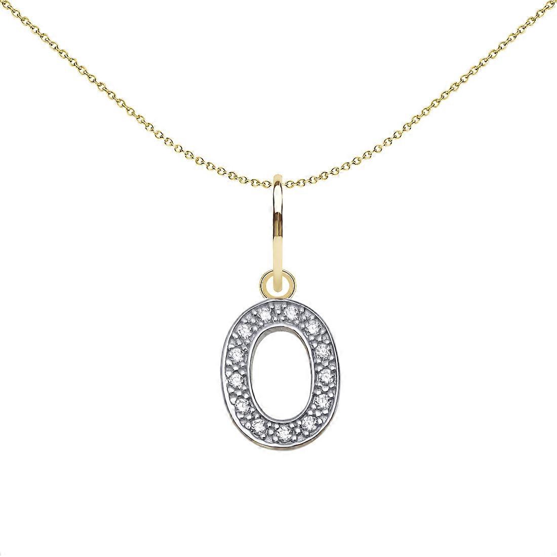 Jewelco London Solid 9ct Yellow and White Gold Cubic Zirconia 10mm San Serif Block Font Initial Charm Pendant, Letter O