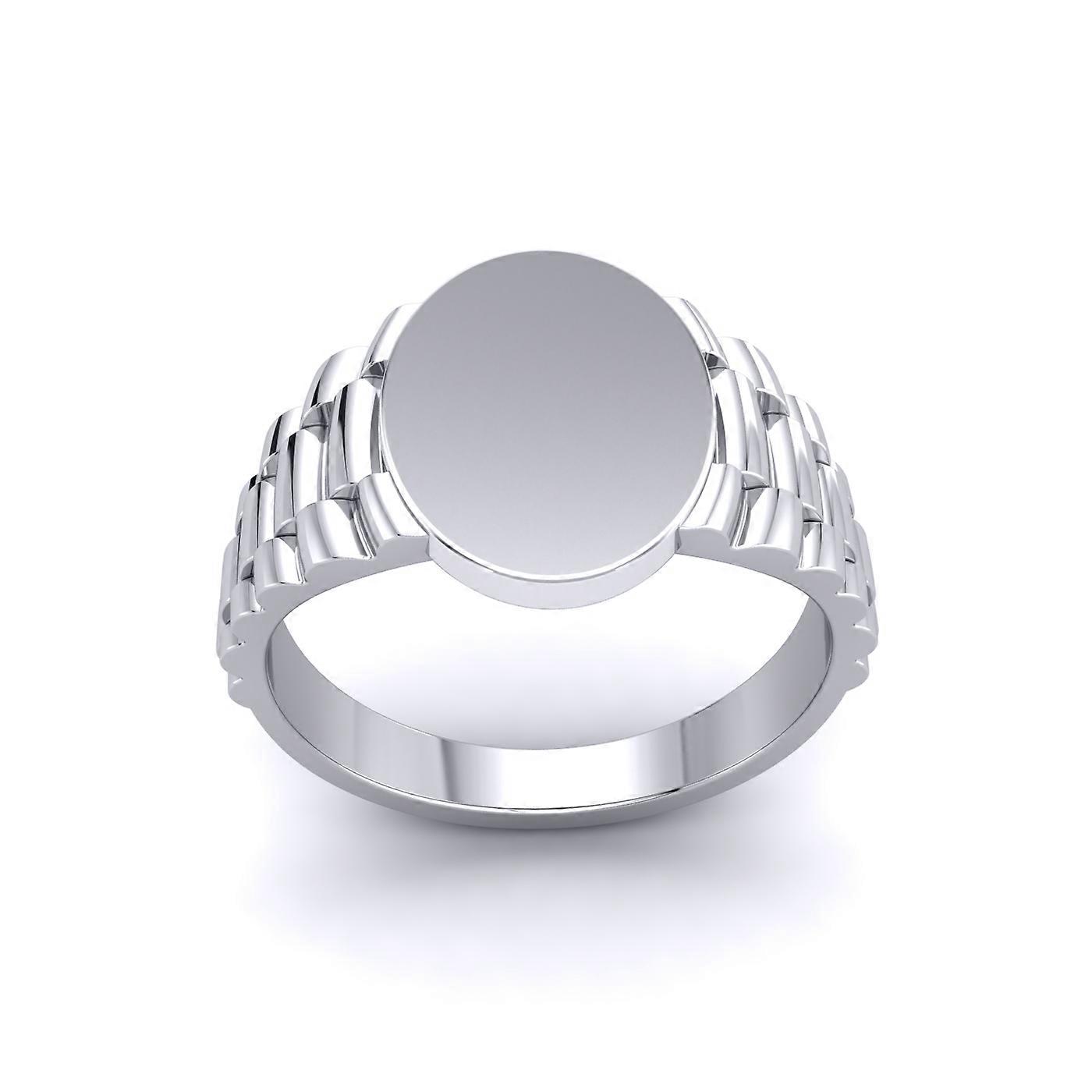 Jewelco London Mens Platinum Plated Sterling Silver Presidential Link Watch Strap Oval Signet Ring