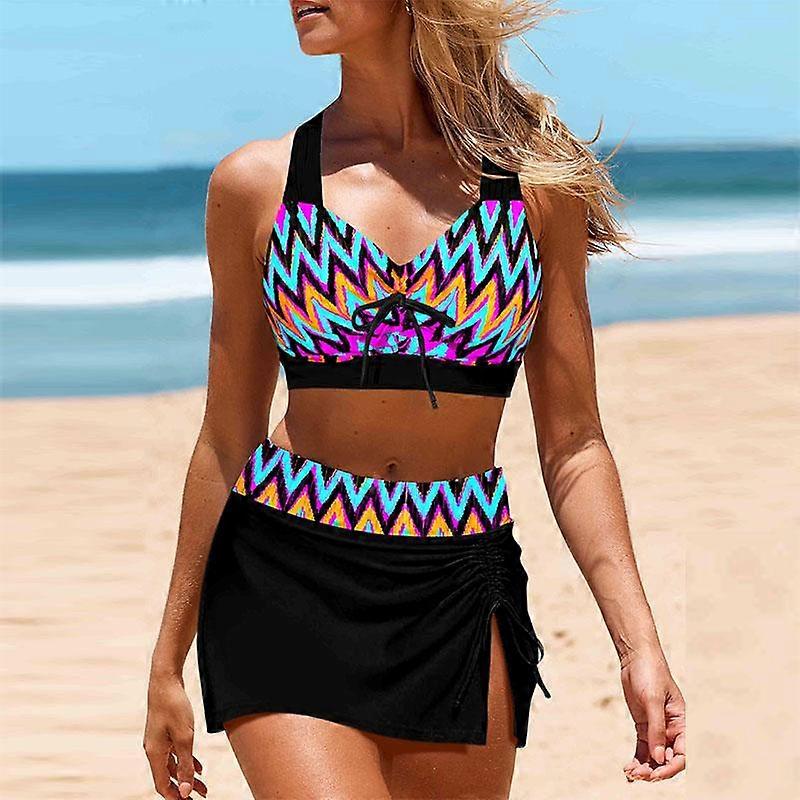 Women's Halter Blue Weaving Print Bikini Tankini Swimsuit