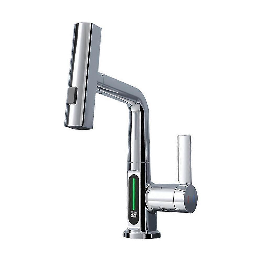 Waterfall Pull Out Kitchen Faucet Intelligent Digital Display Cold Hot Mixer Taps Rotatable Sink Li