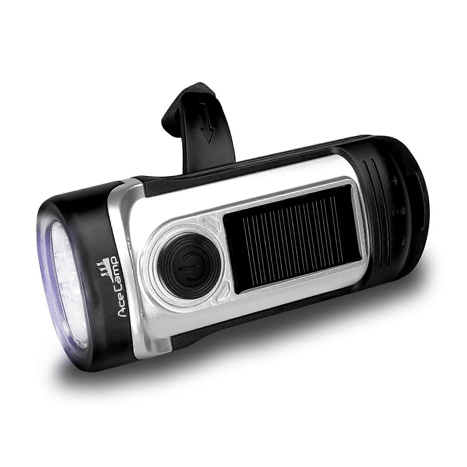 Solar Hand Crank Flashlight with IPX6 Waterproof Rating for Emergency and Camping Use, Compact and Lightweight Design