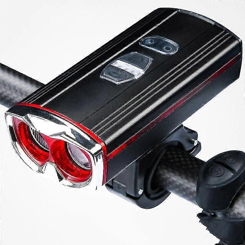 Bicycle headlight five modes usb charging strong flashlight headlight rotatable waterproof bicycle induction headlight(Black Red)
