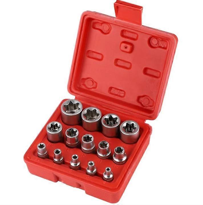14Pcs Cr-V Star Socket Set, 3 Specifications 1/4", 3/8", 1/2", with Handy Box